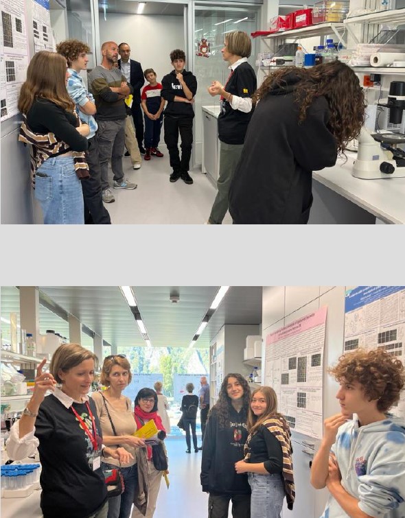 Visita all’EOC Neuroscienze della Svizzera Italiana (sopra: Valentina al microscopio)